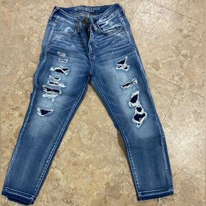 American Eagle Outfitters Ripped Blue Ankle Jeans